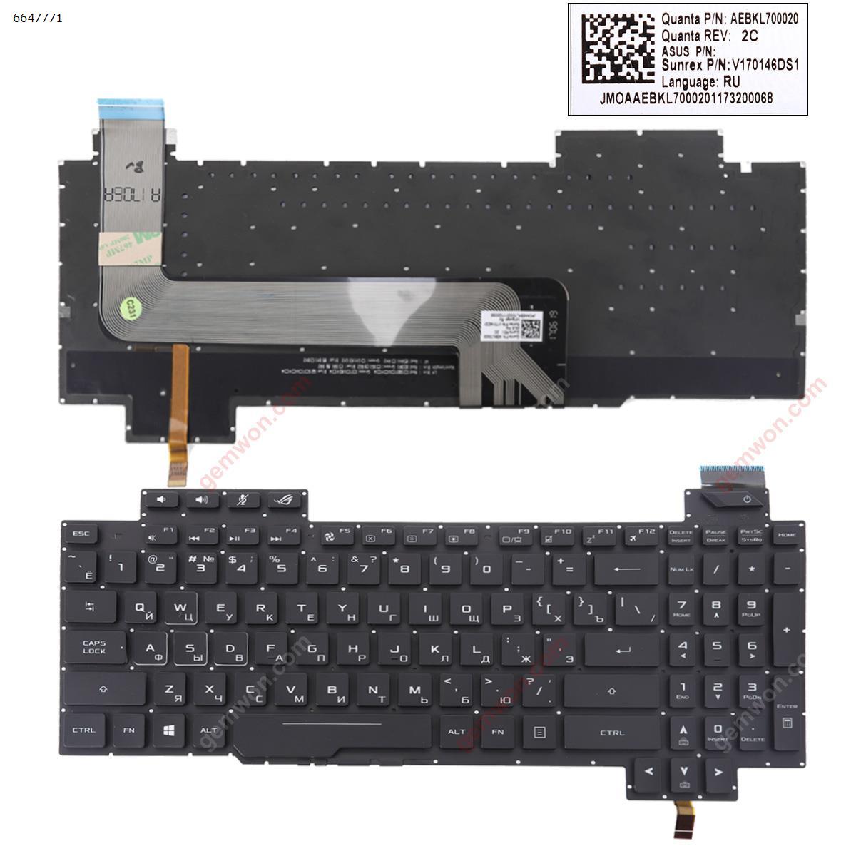 Picture of New Replacement Laptop Keyboard For Asus GL503GE BLACK (Without FRAME,Backlit,  WIN8) RU Layout