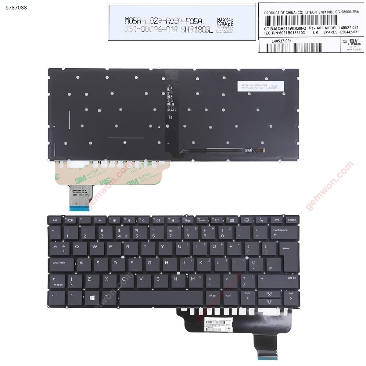 Picture of New Replacement Laptop Keyboard For HP EliteBook x360 830 G5  x360 830 G6 BLACK（Backlit，Only fit X360 Series， Win8） Uk Layout