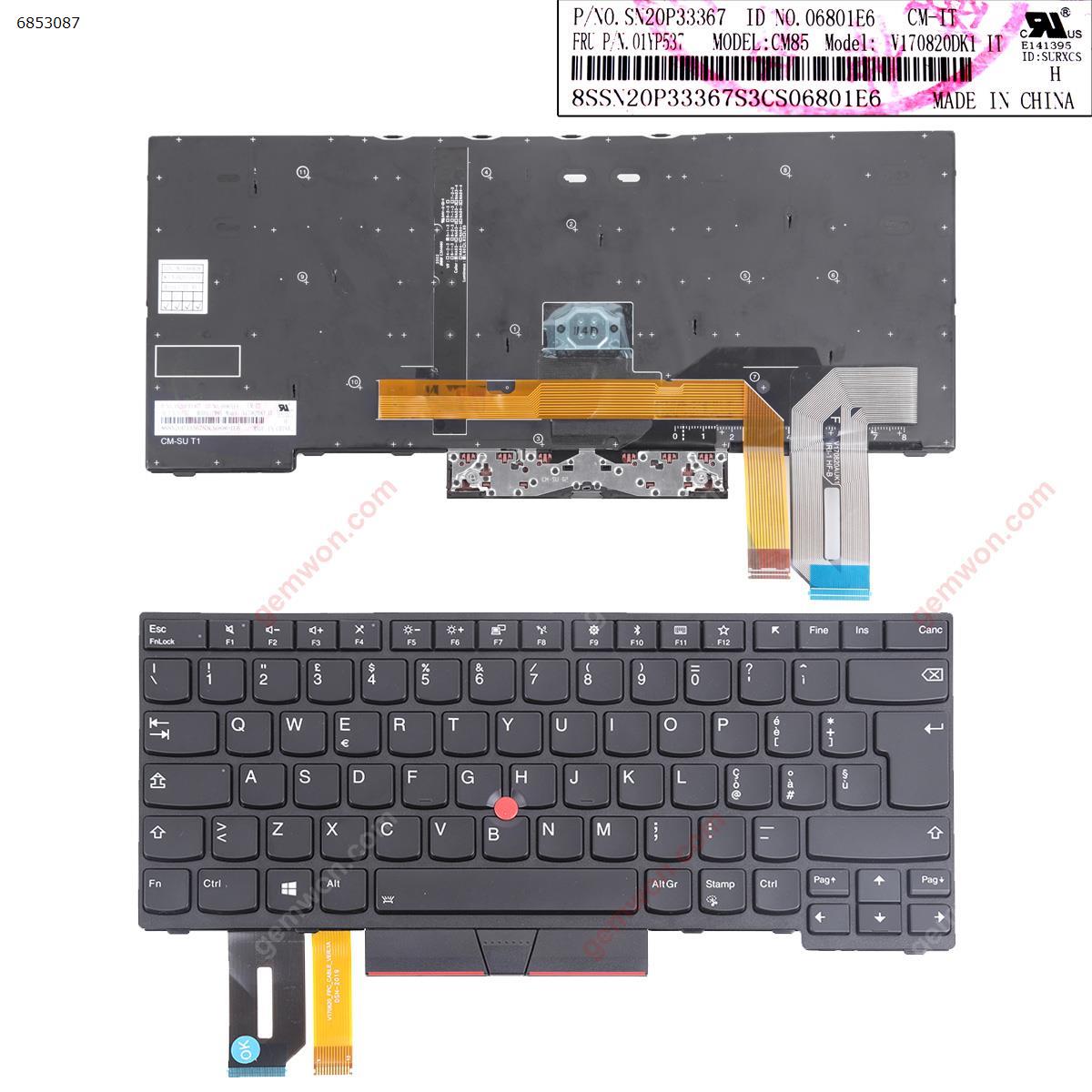 Picture of New Replacement Laptop Keyboard For Lenovo IBM ThinkPad E480 L480 T480S Black （ Backlit With Point stick )OEM IT Layout