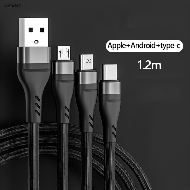 Picture of Fishnet braided cable one drag three suitable for Android Huawei Apple three-in-one 6A fast charging data cable black