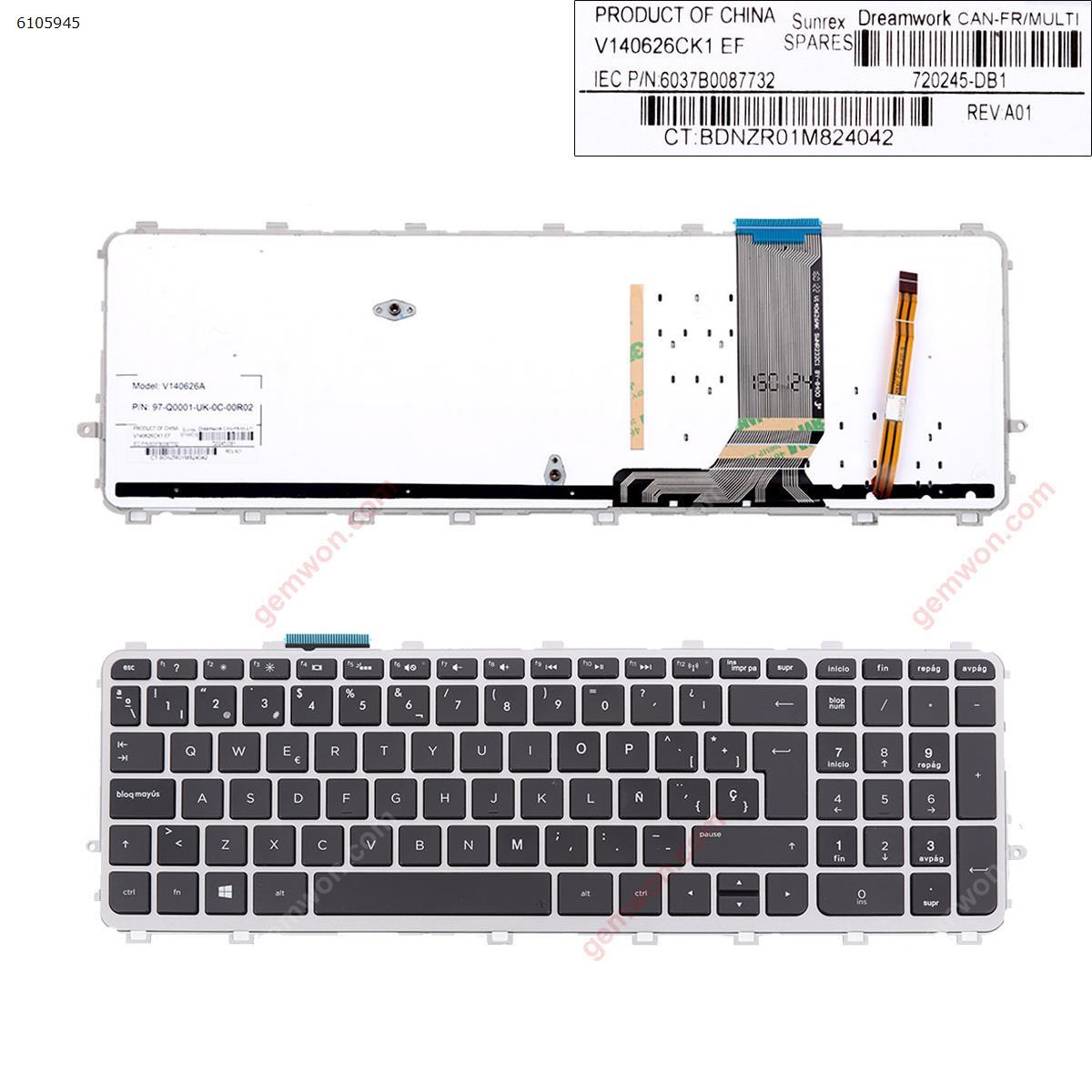 Picture of New Replacement Laptop Keyboard For HP ENVY 15-j Series SILVER FRAME BLACK( Backlit, For Win8)OEM SP Layout