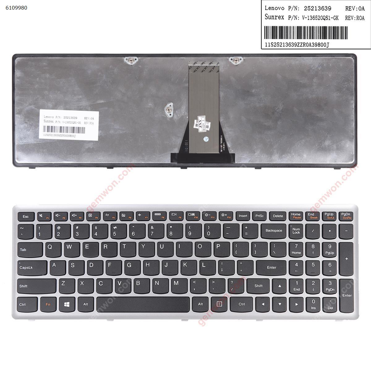Picture of New Replacement Laptop Keyboard For Lenovo G500S S500 Flex 15 SILVER FRAME BLACK(For Win8) US Layout
