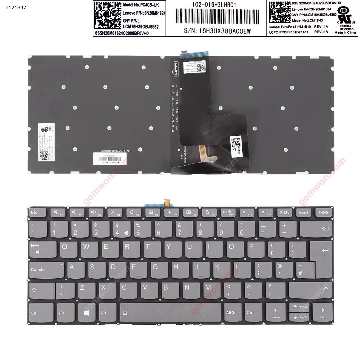 Picture of New Replacement Laptop Keyboard For Lenovo IdeaPad 330-14ikb GRAY win8( Backlit ，Without FRAME) Uk Layout