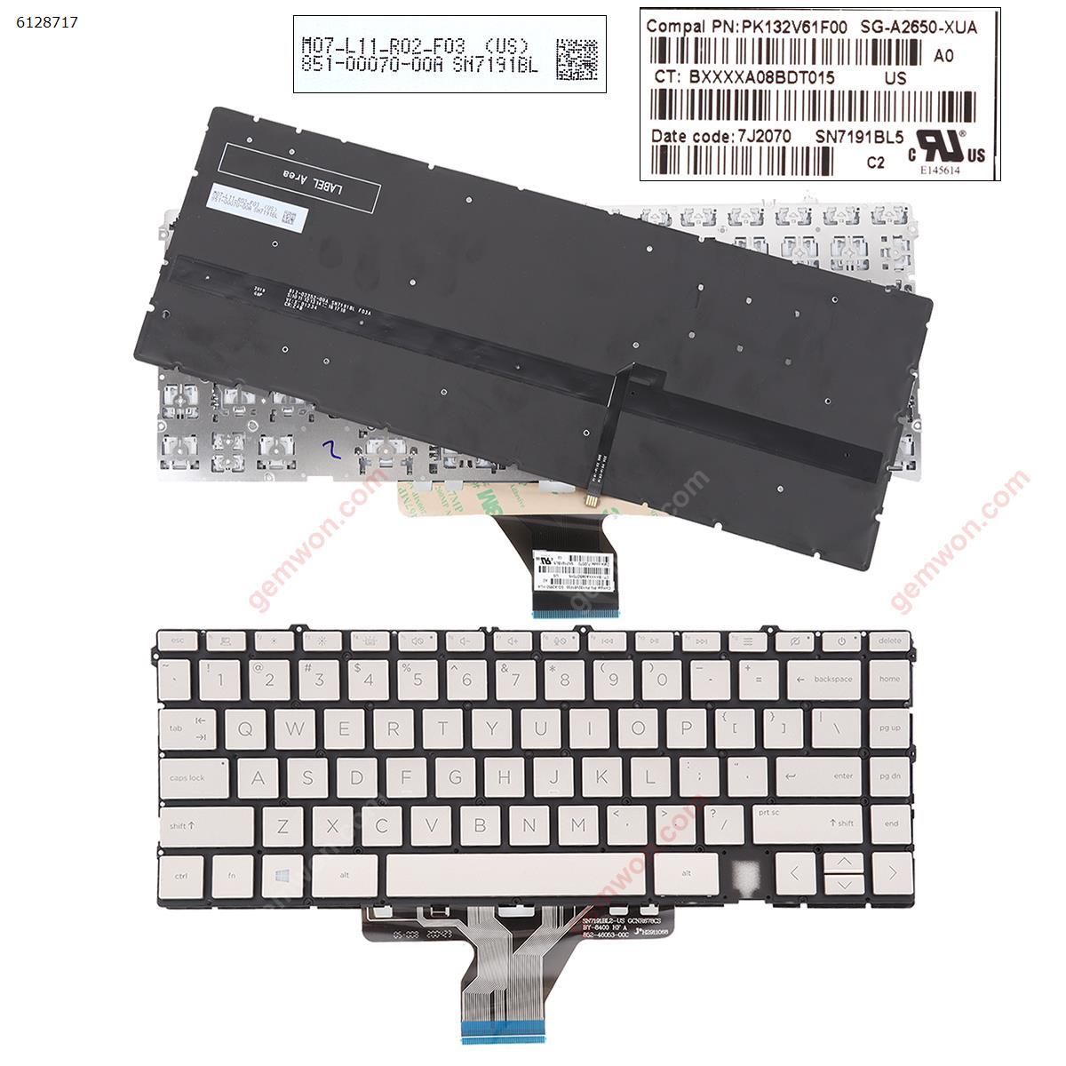 Picture of New Replacement Laptop Keyboard For 13-AY Silver  Backlit US,HP Envy X360 13-AY 13-BA 13T-BA 13-BD TPN-C147 Silver（Backlit Win8） US Layout