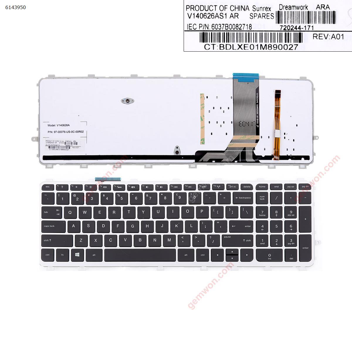 Picture of New Replacement Laptop Keyboard For HP ENVY 15-j Series SILVER FRAME BLACK( Backlit, For Win8)OEM US Layout