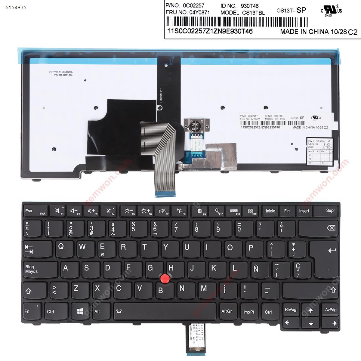 Picture of New Replacement Laptop Keyboard For Thinkpad T440 T440P T440S BLACK FRAME BLACK(Backlit,With Point stick,Win8 ) SP Layout