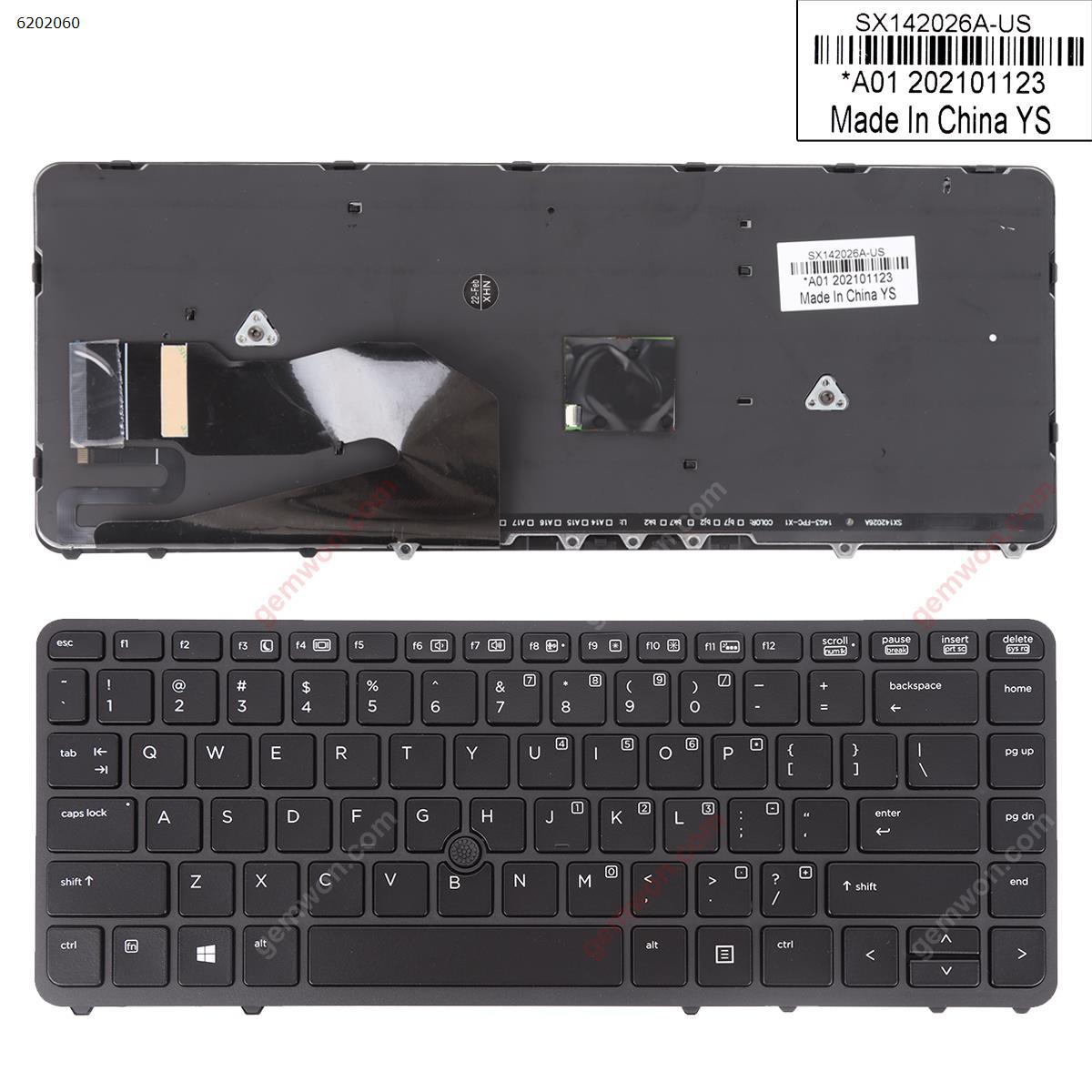 Picture of New Replacement Laptop Keyboard For HP EliteBook 840 G1 850 G1 BLACK FRAME BLACK (Backlit,with point,Win8) US Layout