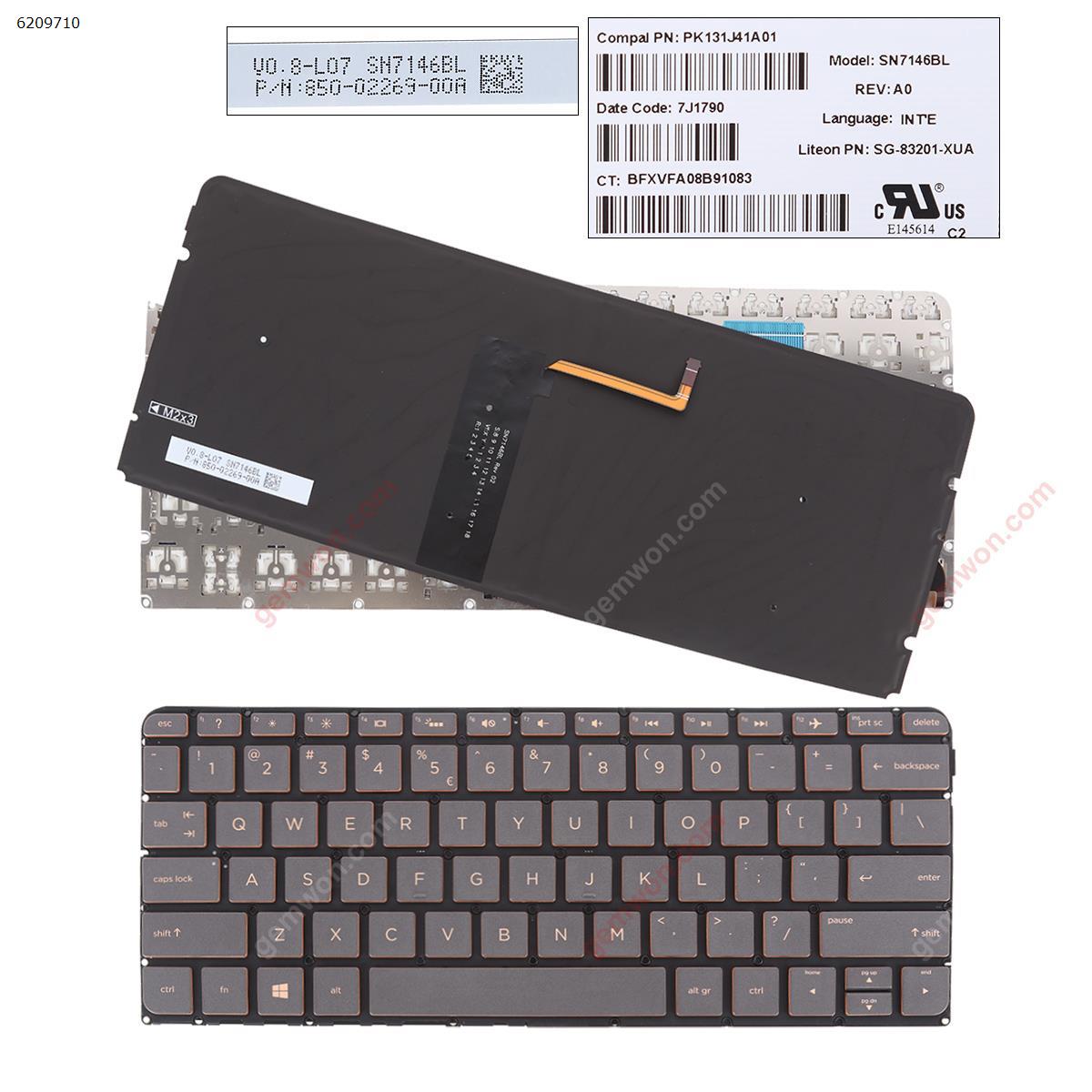 Picture of New Replacement Laptop Keyboard For HP 13-v001xx 13-v011dx 13-v021nr Brown(Backlit,Without FRAME,Win8) US Layout