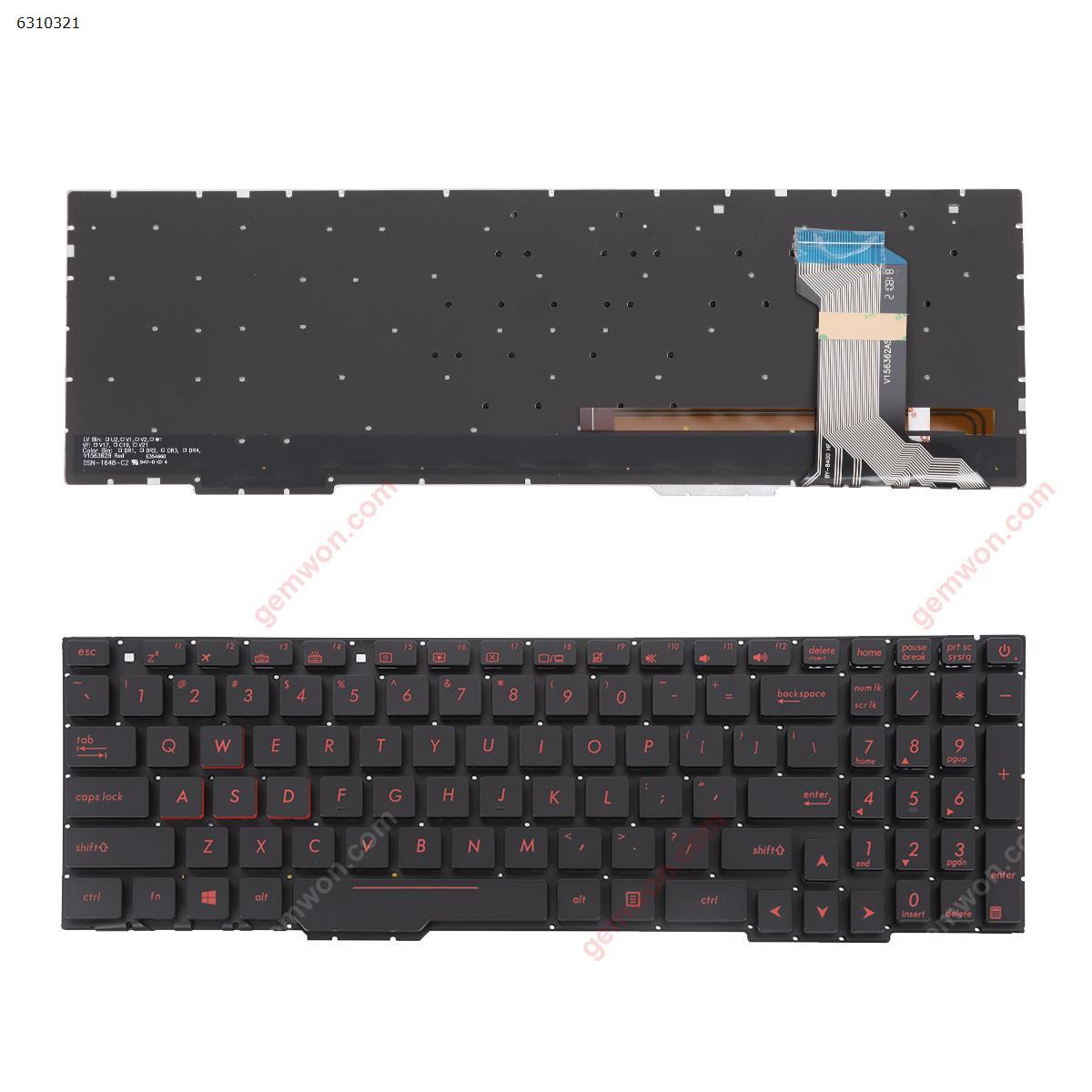 Picture of New Replacement Laptop Keyboard For Asus GL553VE ZX553VD fx53  FX553VD BLACK(Backlit,Without FRAME,Red Printing) WIN8 US Layout