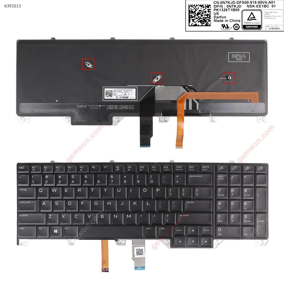 Picture of New Replacement Laptop Keyboard For DELL Alienware 17 R2 17 R3 BLACK （Full Colorful Backlit  Win8） US Layout