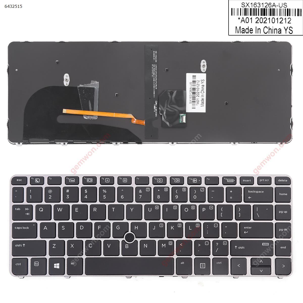 Picture of New Replacement Laptop Keyboard For HP EliteBook 840 G3  SILVER FRAME BLACK (with point,Backlit,Win8) US Layout