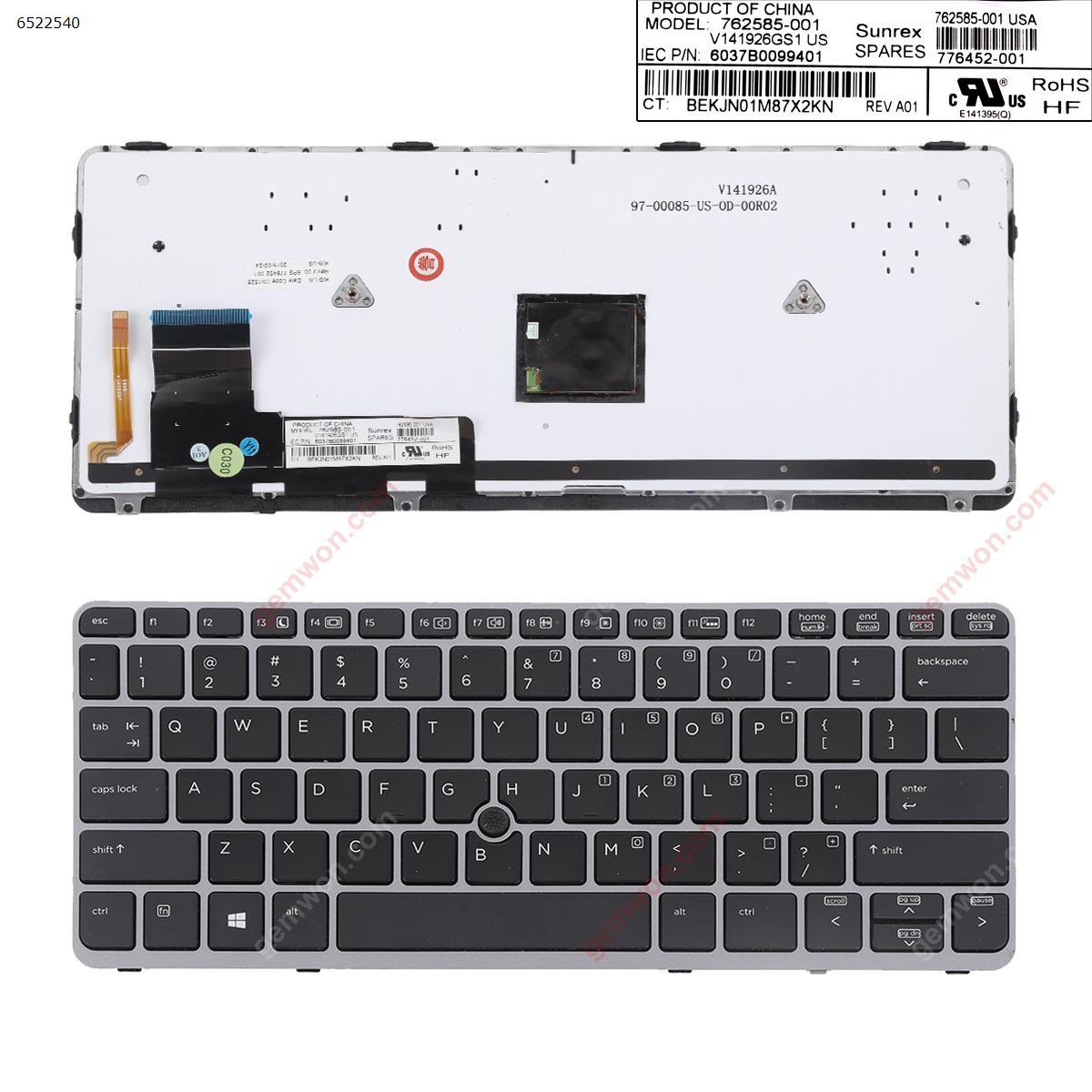 Picture of New Replacement Laptop Keyboard For HP EliteBook 820 G1 Gray FRAME BLACK (Backlit,with point,Win8) US Layout