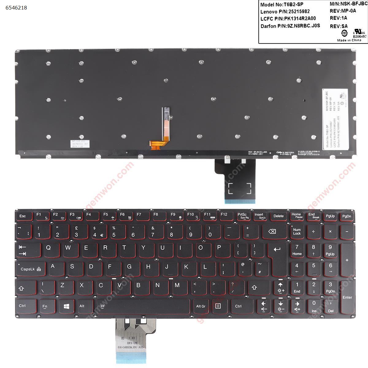 Picture of New Replacement Laptop Keyboard For Lenovo Y50-70 Y70-70 BLACK (Red Backlit,Win8) Uk Layout