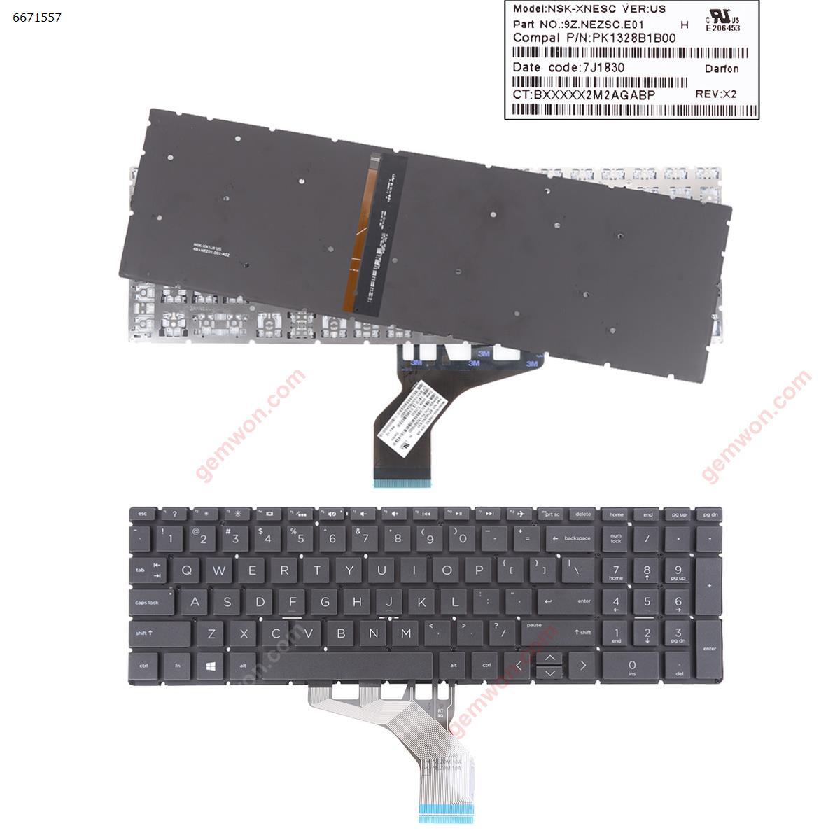 Picture of New Replacement Laptop Keyboard For 	HP Pavilion 15-DA 250 255 G7 Gen7 BLACK ( backlit ，Small Enter WIN8) US Layout