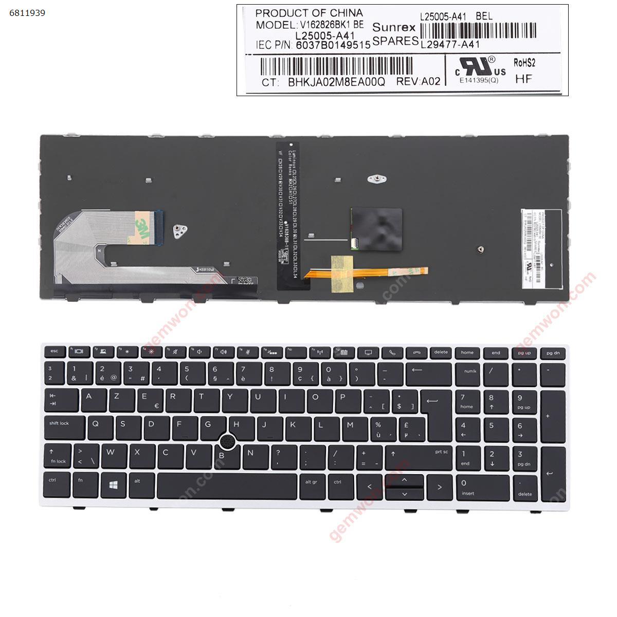Picture of New Replacement Laptop Keyboard For HP Elitebook 850 G5 755 G5 ZBook 15u G5 SILVER FRAME BLACK (with point,Backlit Win8) BE Layout