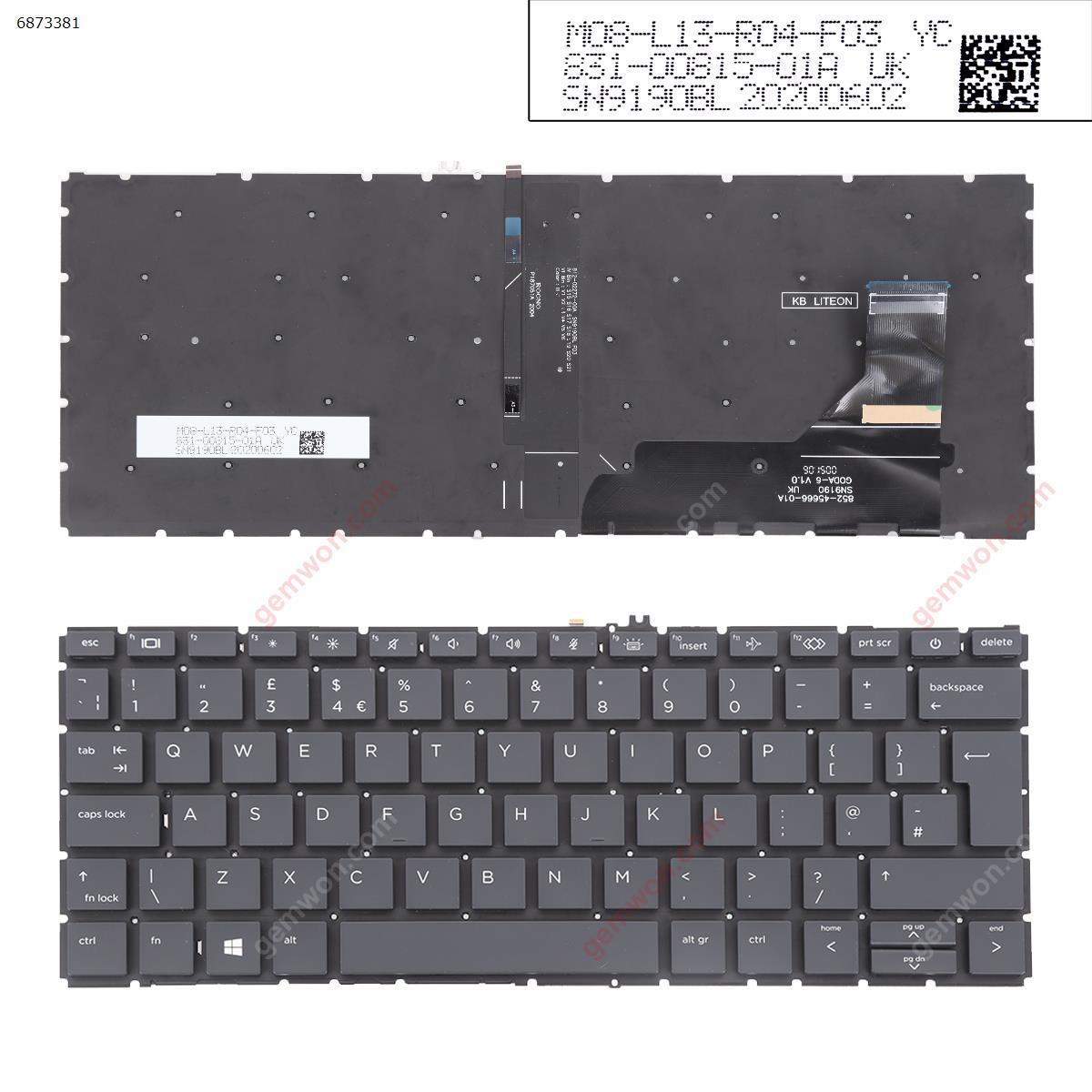 Picture of New Replacement Laptop Keyboard For HP EliteBook 830 G7 BLACK (Backlit Win8) Uk Layout