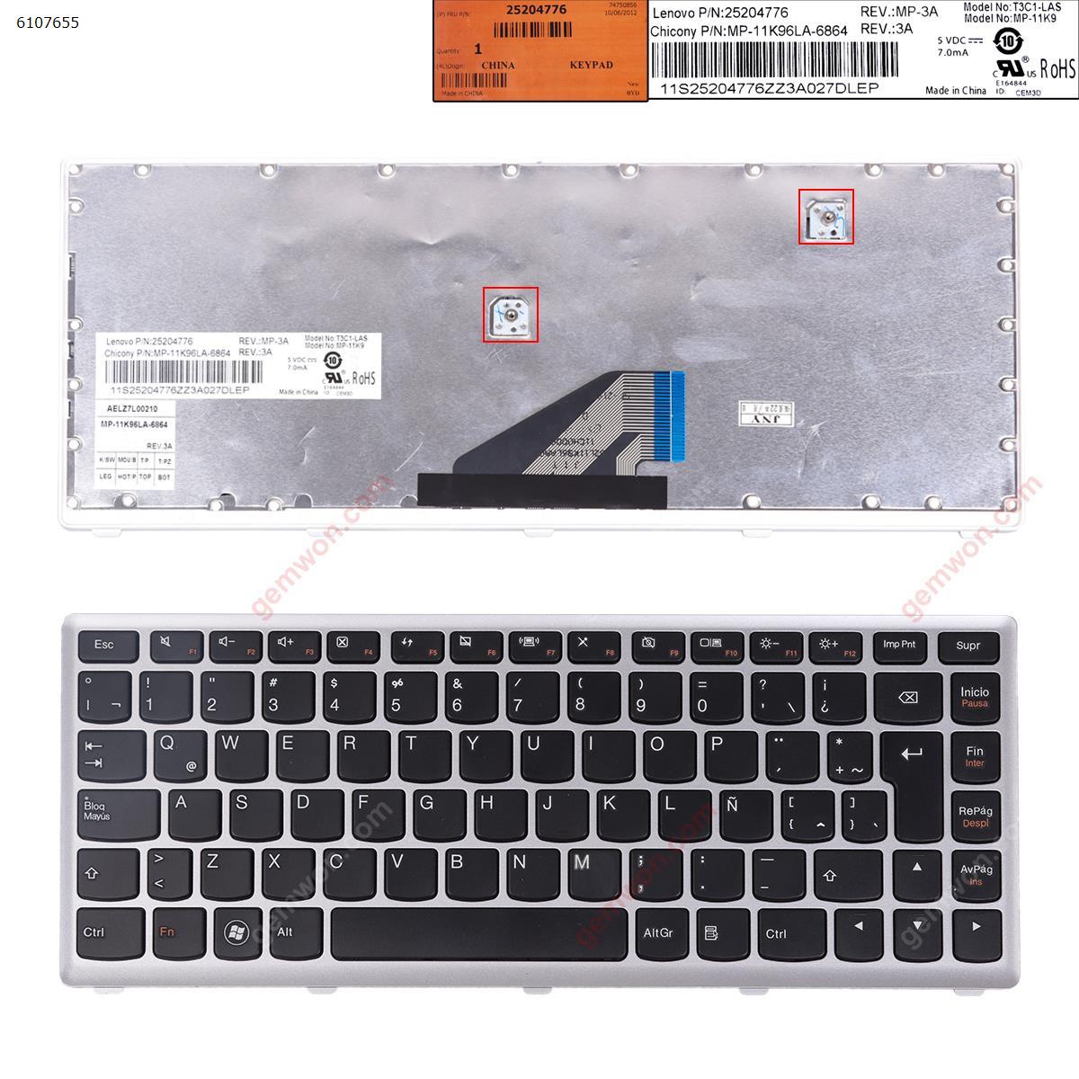 Picture of New Replacement Laptop Keyboard For LENOVO U310 SILVER FRAME BLACK LA Layout