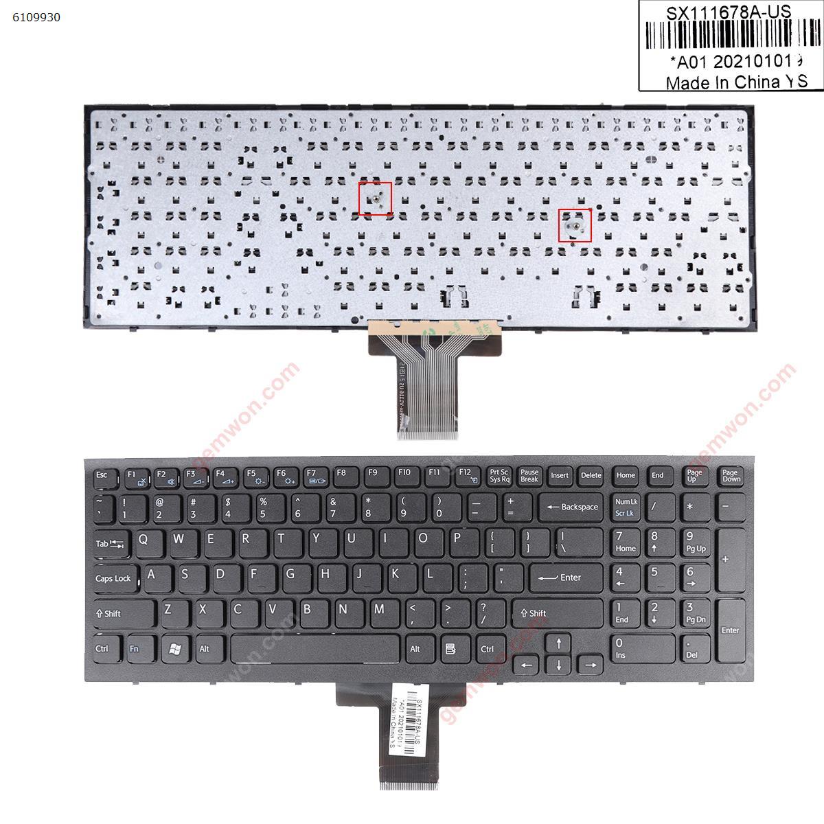 Picture of New Replacement Laptop Keyboard For SONY VPC-EB BLACK FRAME BLACK WIN8 US Layout