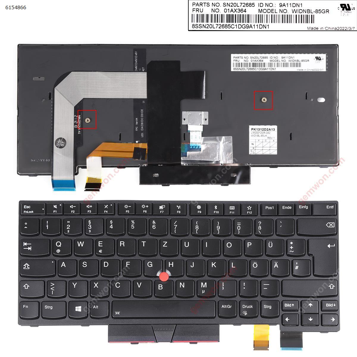 Picture of New Replacement Laptop Keyboard For IBM ThinkPad T470 T480 BLACK FRAME BLACK ( Backlit,with point stick ,For Win8) OEM GR Layout