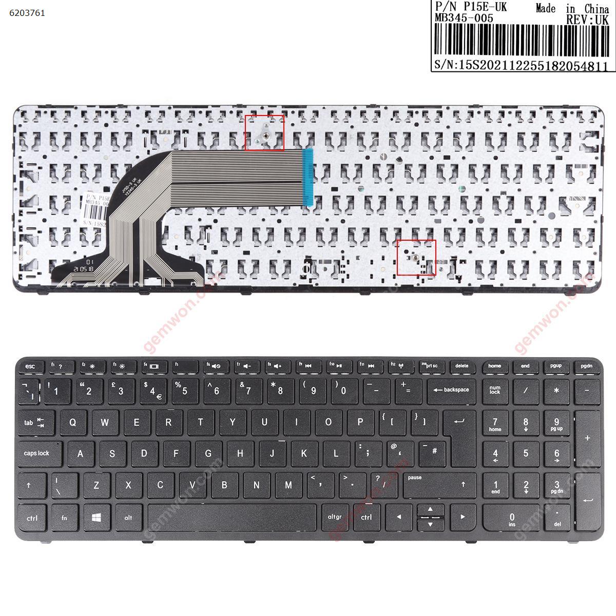 Picture of New Replacement Laptop Keyboard For HP Pavilion 15-e 15-n 250 G3 255 G3 256 G3 BLACK FRAME BLACK(Win8,OEM) Uk Layout