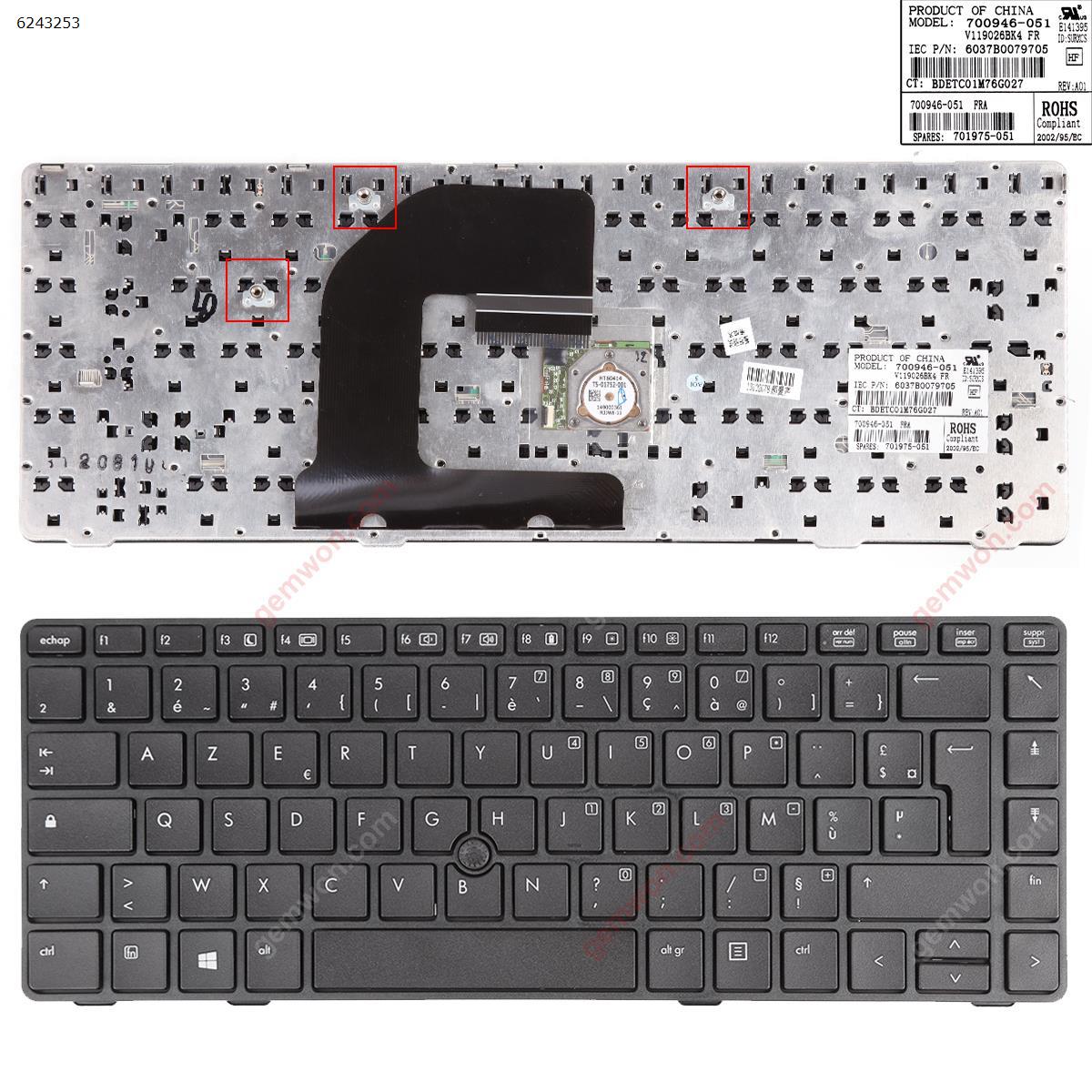 Picture of New Replacement Laptop Keyboard For HP EliteBook 8460P BLACK FRAME BLACK(With Piont Stick) FR Layout