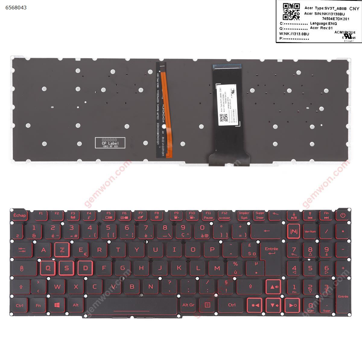 Picture of New Replacement Laptop Keyboard For Acer Nitro 5 AN515-43 AN515-54 AN517-51 AN517-52 BLACK（Red Printing，Backlit Win8）） FR Layout