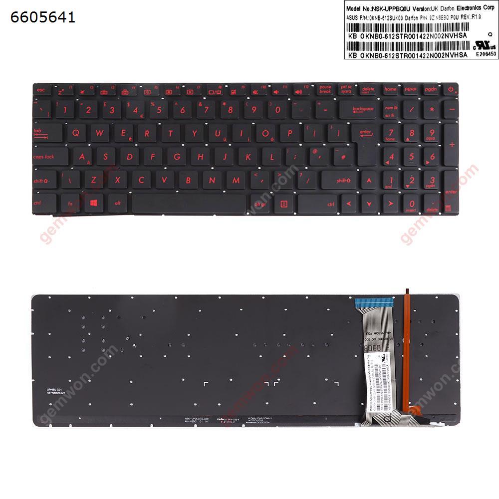 Picture of New Replacement Laptop Keyboard For ASUS G551 G551J G551JK G551JM G551JW BLACK(Backlit,With foil,Without FRAME,Red Printing) WIN8 Uk Layout