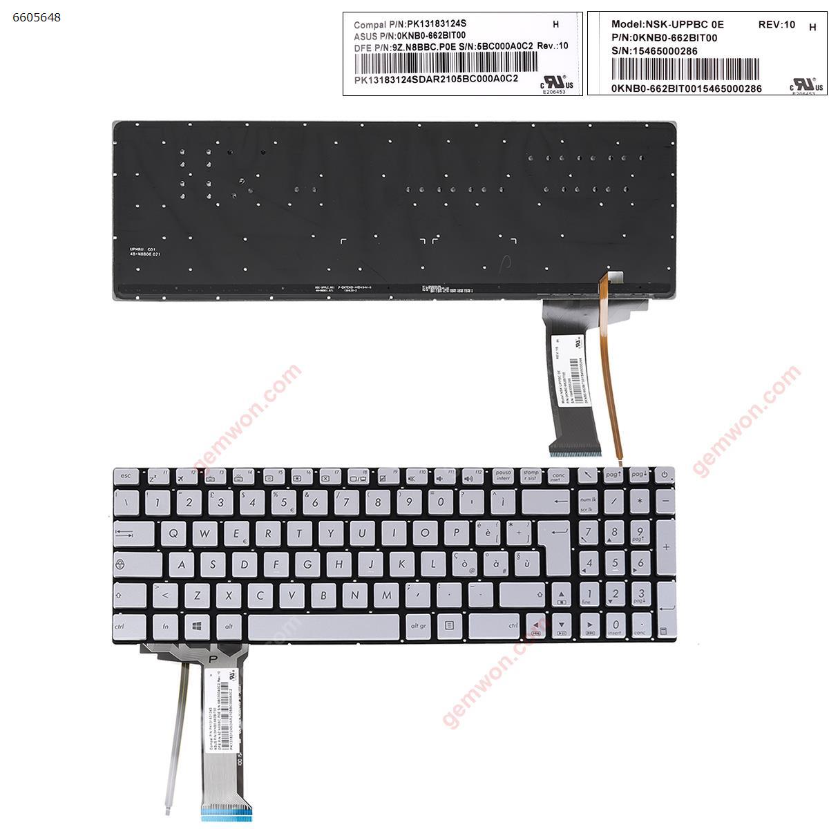 Picture of New Replacement Laptop Keyboard For ASUS N551 N551J N551JB N551JK N551JM N551JQ SILVER (Backlit,With foil,Without FRAME) WIN8 IT Layout