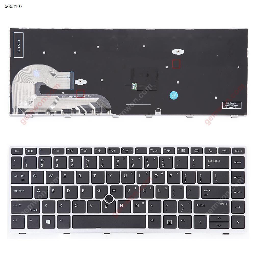Picture of New Replacement Laptop Keyboard For HP EliteBook 840 G5 846 G5 840 G6 SILVER FRAME BLACK （With Point Stick,Win8） US Layout