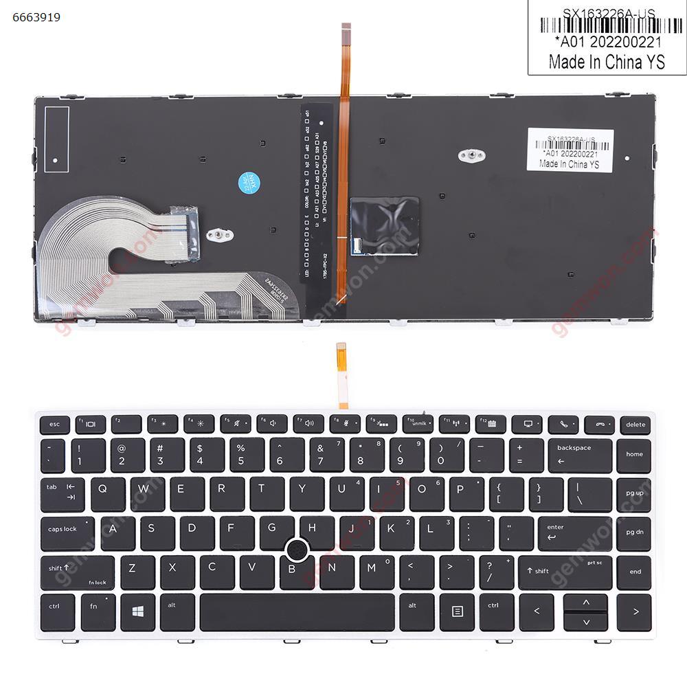 Picture of New Replacement Laptop Keyboard For HP EliteBook 840 G5 745 G5 840 G6 ZBook 14u G5 14u G6 SILVER FRAME BLACK （Backlit ，With Point Stick,Win8）OEM US Layout