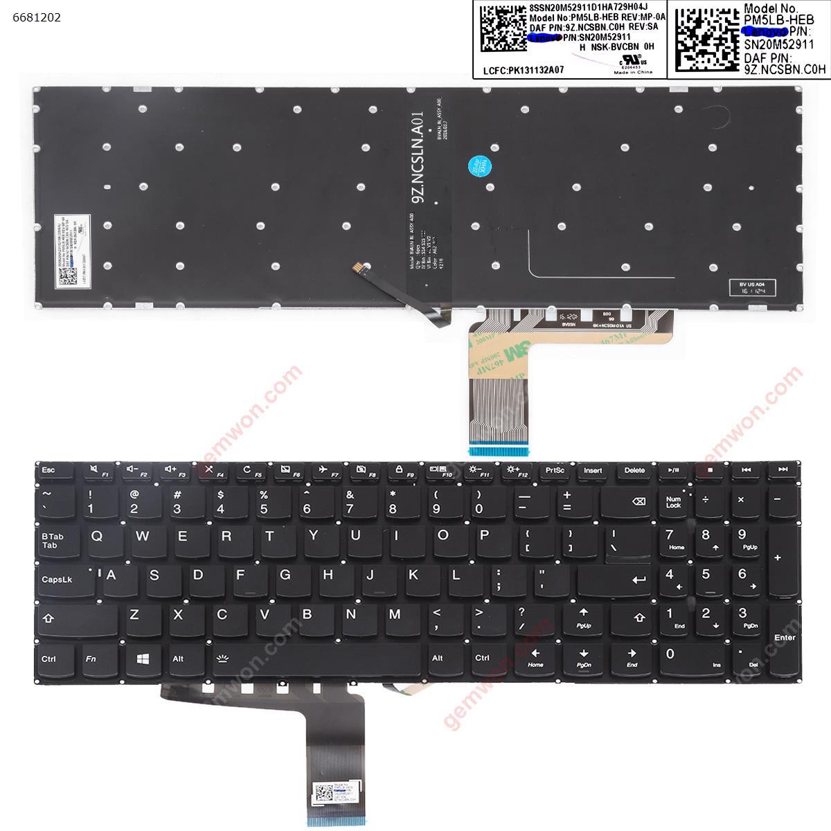 Picture of New Replacement Laptop Keyboard For LENOVO Ideapad 310-15 BLACK win8(Backlit,Without FRAME   ) US Layout
