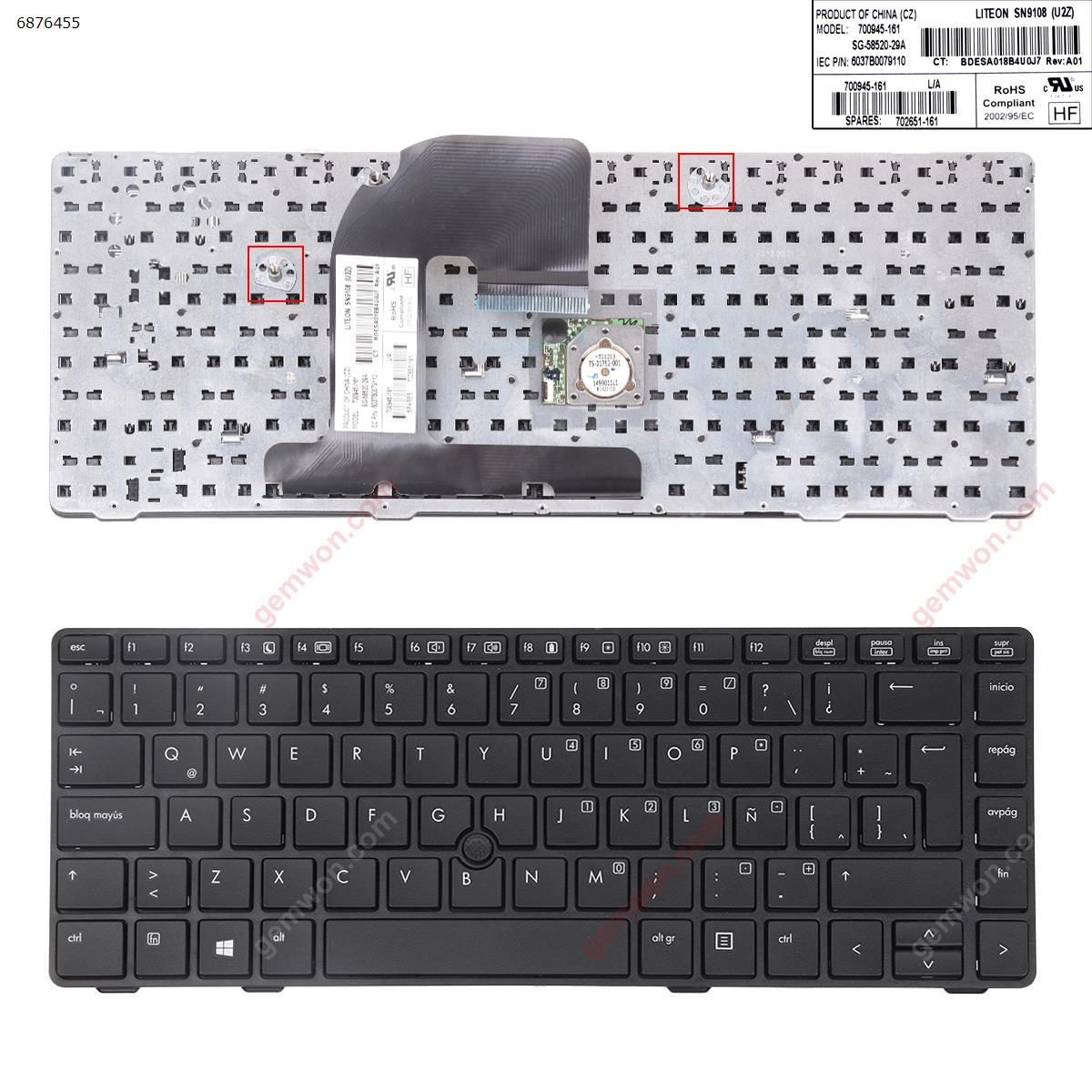 Picture of New Replacement Laptop Keyboard For HP EliteBook 8460P BLACK FRAME BLACK(With BLACK Point stick,Without foil,Win8) LA Layout