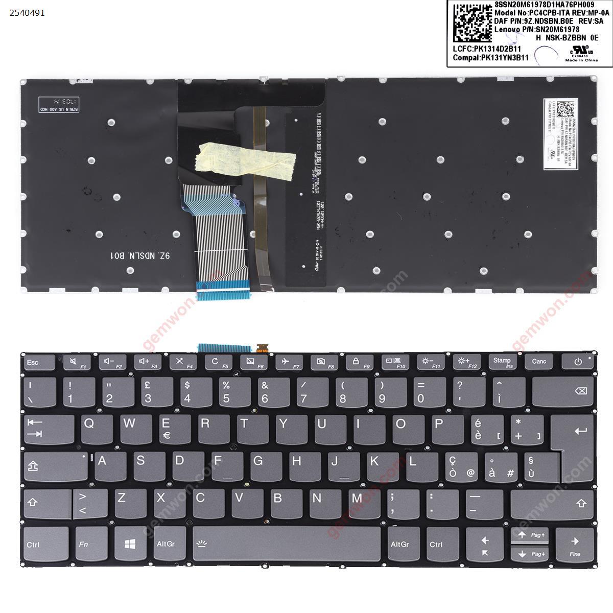 Picture of New Replacement Laptop Keyboard For LENOVO IdeaPad 320-14ISK 320S-14IKB 320S-14IKBR GRAY (backlit Without FRAME,WIN8) IT Layout