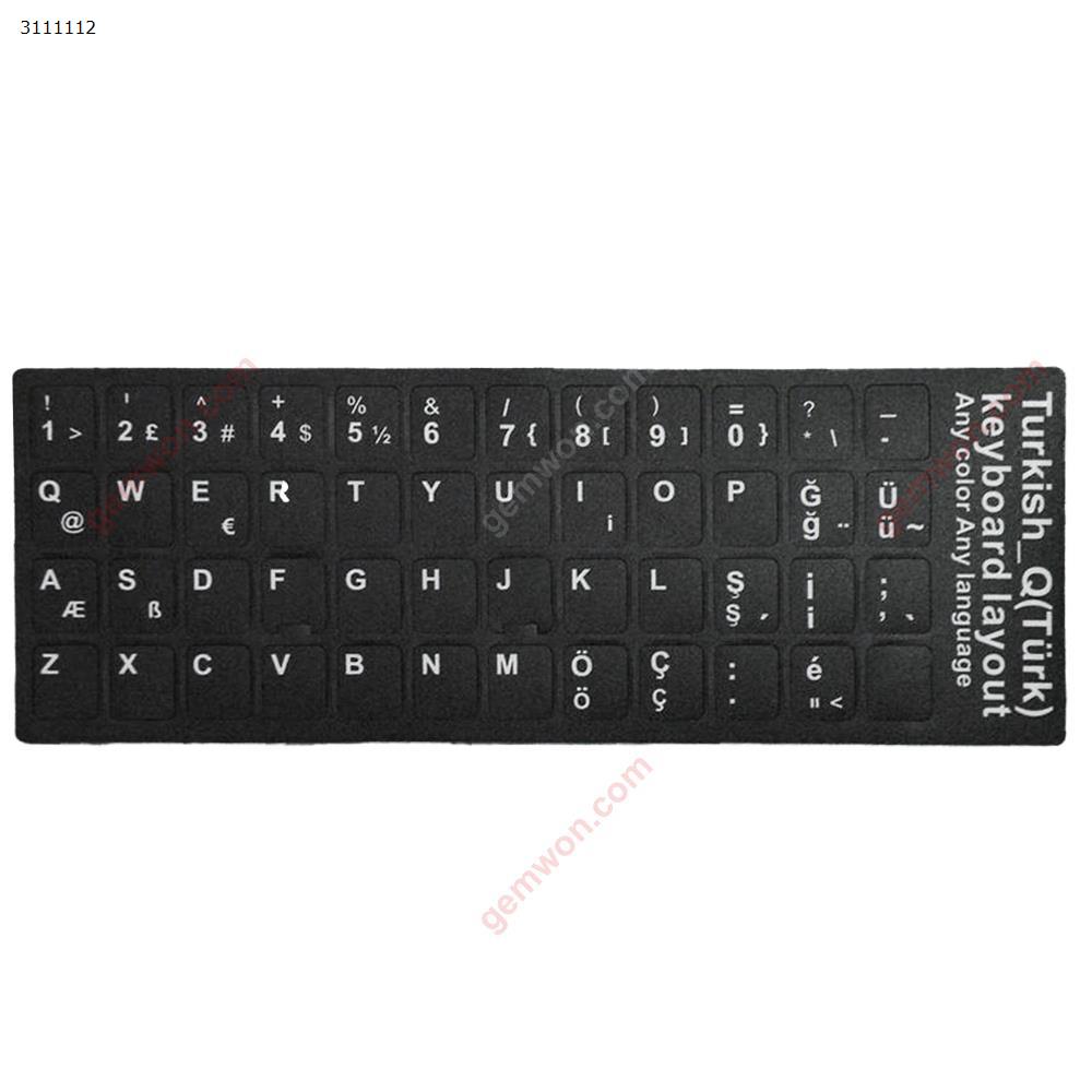 Picture of TR Keyboard Sticker,Black with White letter. Change keyboard language layout by stick lables on keyboard keys.