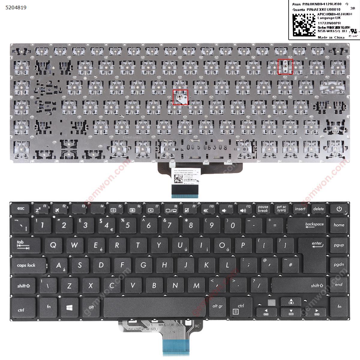 Picture of New Replacement Laptop Keyboard For ASUS VivoBook 15 X510UA X510UQ F510UA BLACK (Without FRAME)Win8 Uk Layout