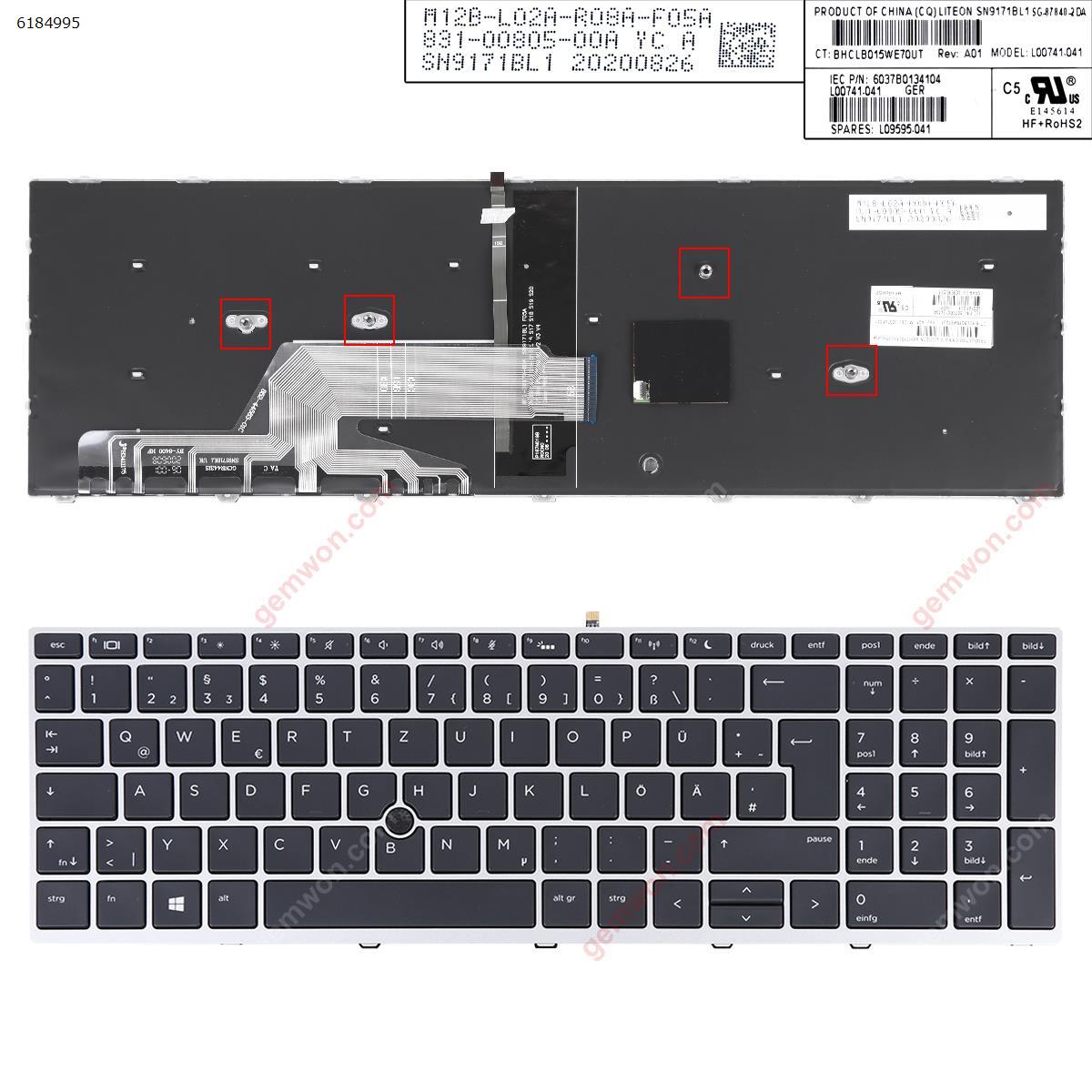 Picture of New Replacement Laptop Keyboard For  HP Probook 650 G4 650 G5 SILVER FRAME BLACK,( With Point stick , Backlit ) GR Layout