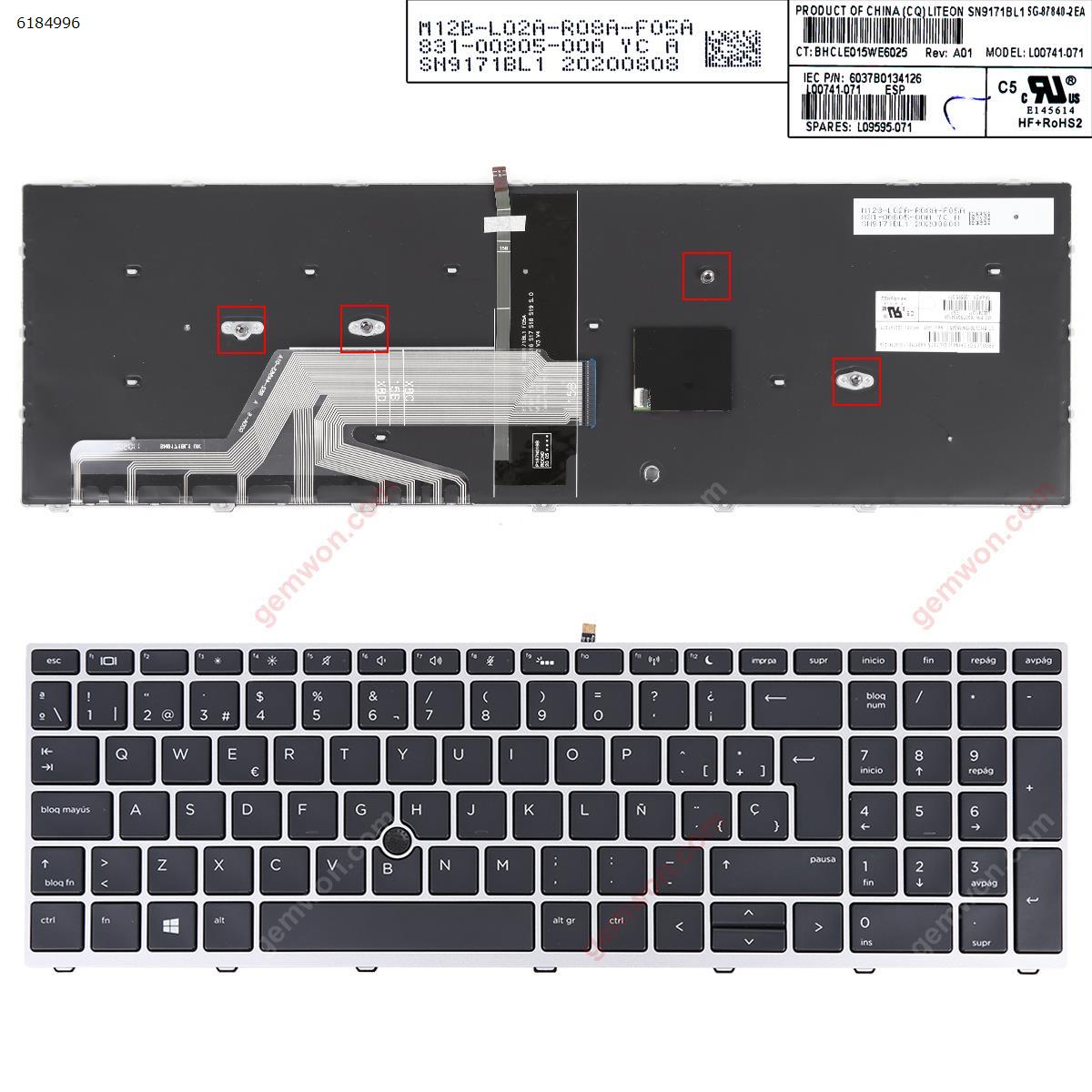 Picture of New Replacement Laptop Keyboard For HP Probook  450 G5 455 G5 470 G5 SILVER FRAME BLACK,( With Point stick , Backlit ) SP Layout