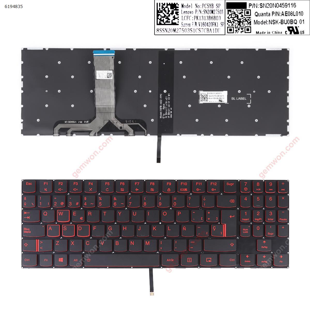 Picture of New Replacement Laptop Keyboard For Lenovo Legion Y520 Y520-15IKB R720 R720-15IKB BLACK(Red Backlit,Red Printing,Win8) SP Layout