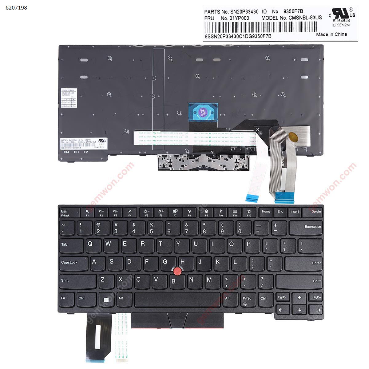 Picture of New Replacement Laptop Keyboard For IBM Lenovo E480 L480 T480S  Black(With Point stick,Win8 ) OEM US Layout