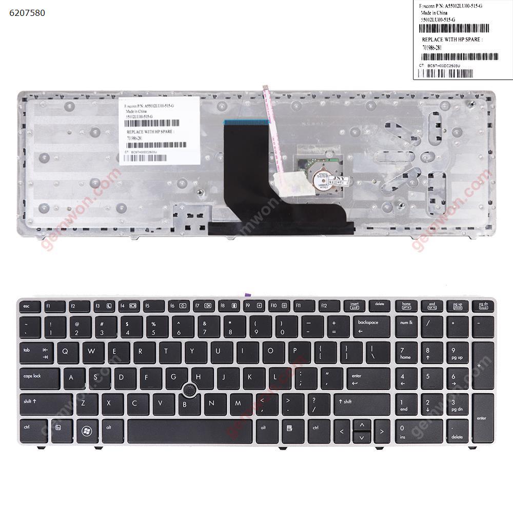Picture of New Replacement Laptop Keyboard For HP ProBook 6560B/EliteBook 8570P 8560P SILVER FRAME BLACK(With Point stick,For Win8) US Layout