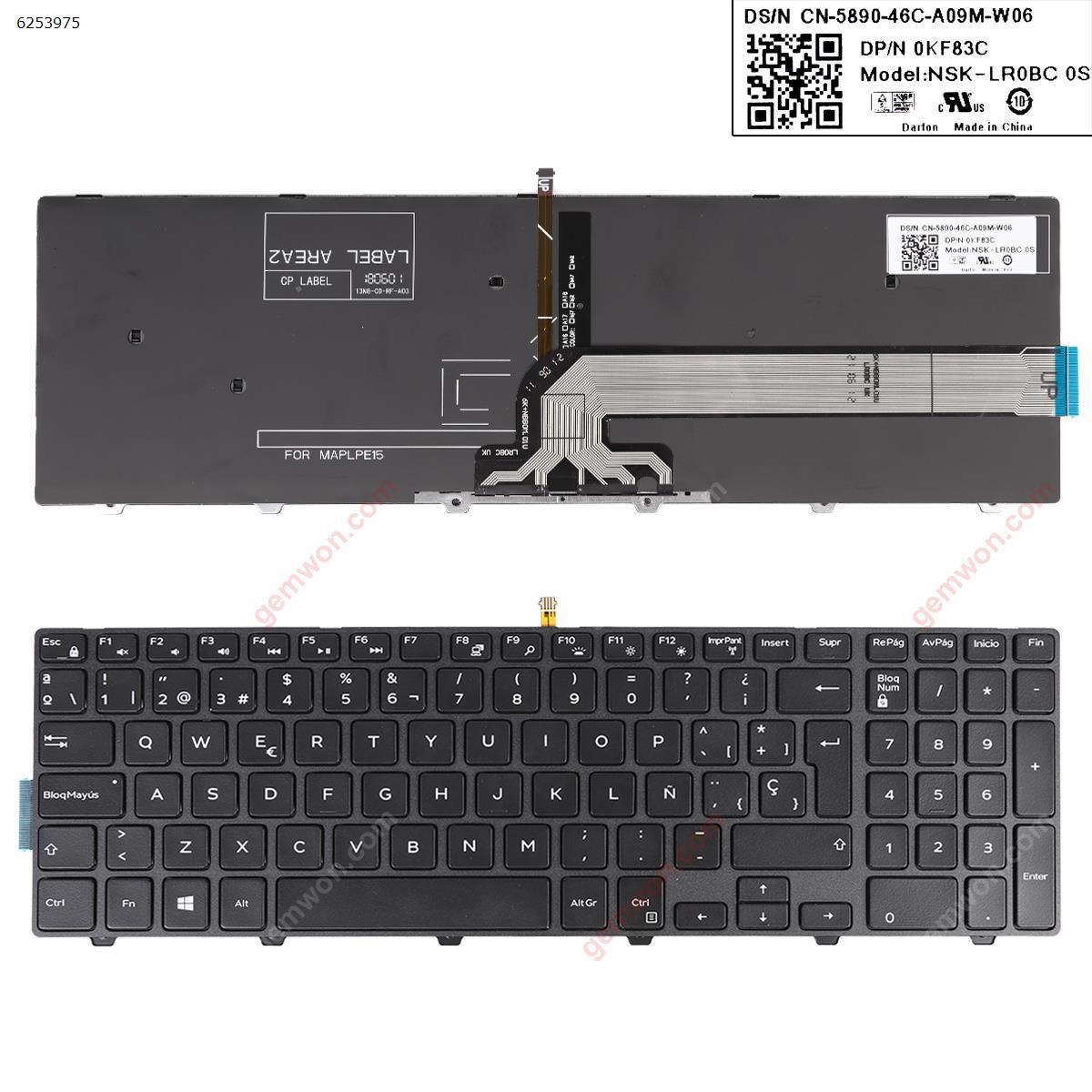 Picture of New Replacement Laptop Keyboard For Dell Inspiron 15-5000 Series 5547 5521 5542 BLACK FRAME BLACK(Backlit,Win8) SP Layout