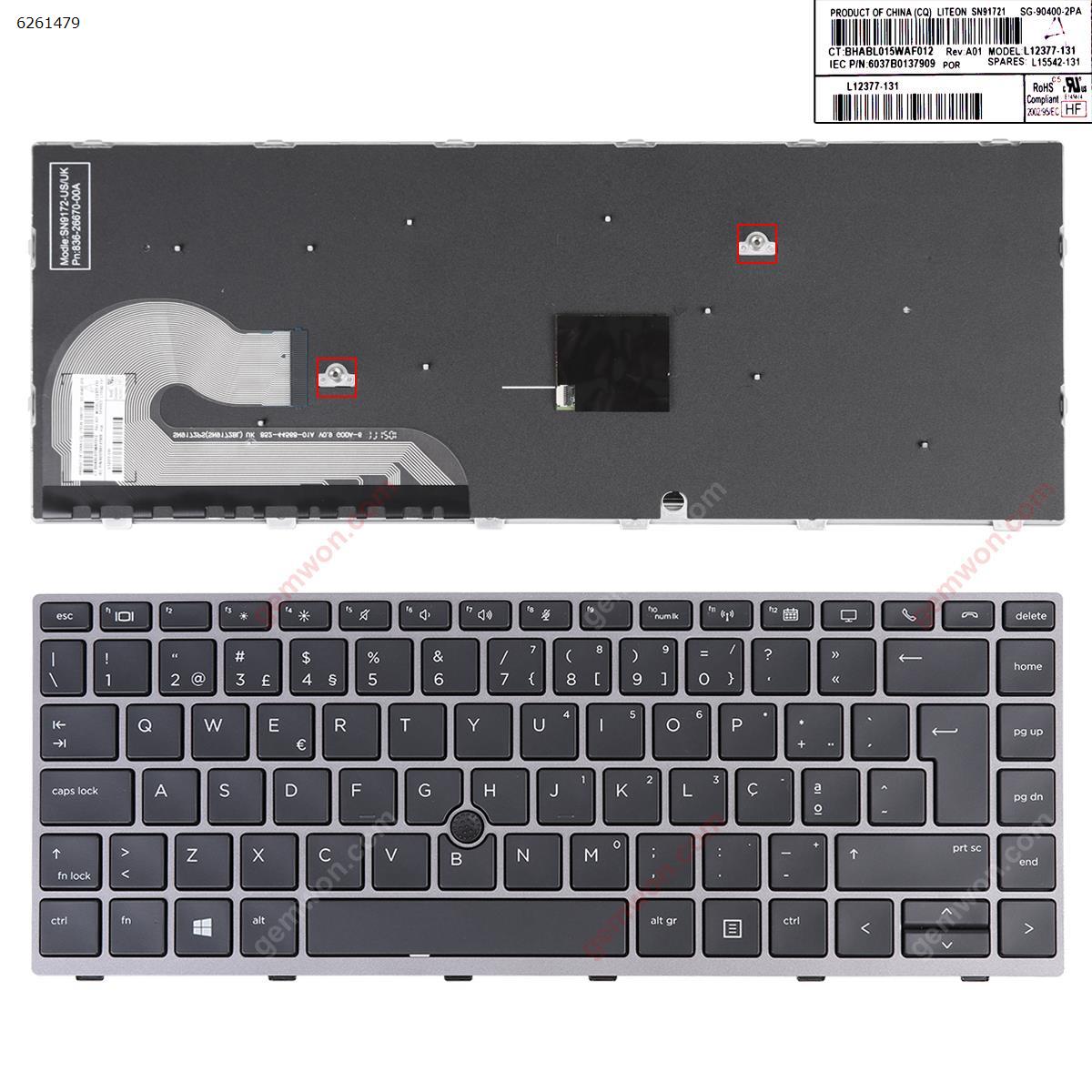 Picture of New Replacement Laptop Keyboard For HP EliteBook 840 G5 846 G5 840 G6 GRAY FRAME BLACK （With Point Stick,Win8）OEM PO Layout