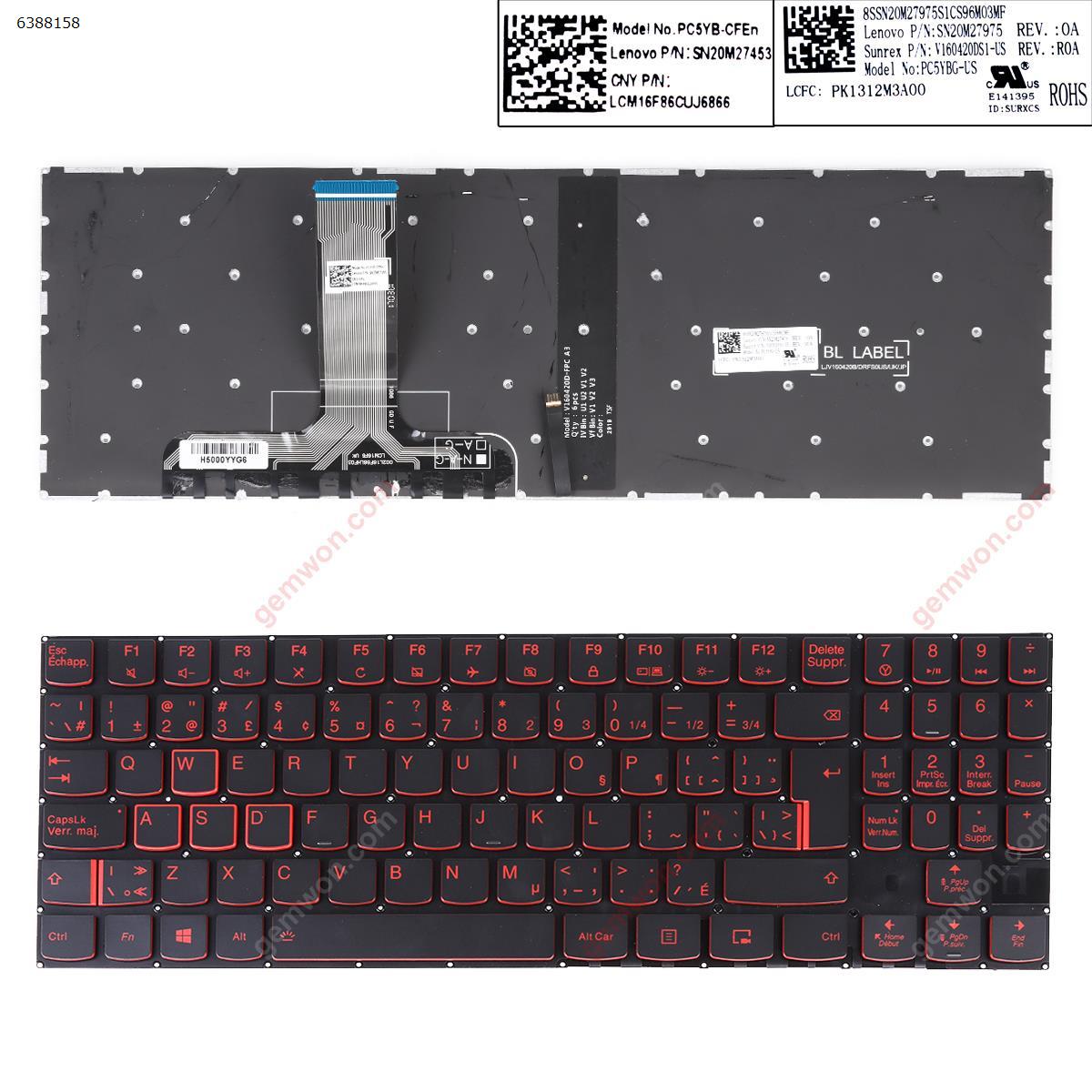 Picture of New Replacement Laptop Keyboard For Lenovo Legion Y520 Y520-15IKB R720 R720-15IKB BLACK(Red Backlit,Red Printing,Win8) CA/CF Layout