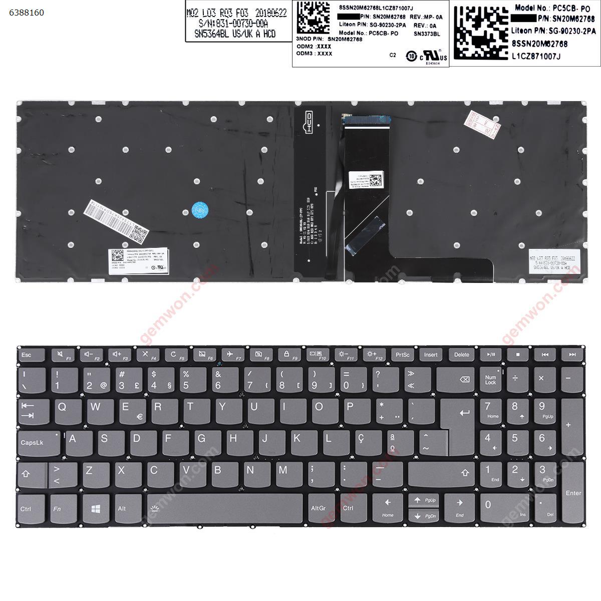 Picture of New Replacement Laptop Keyboard For Lenovo IdeaPad 330-15IKB GRAY win8(Backlit Without FRAME) PO Layout
