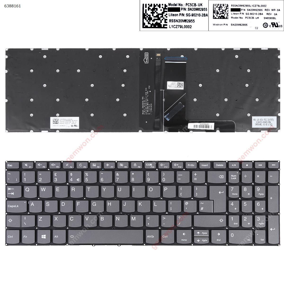 Picture of New Replacement Laptop Keyboard For Lenovo IdeaPad 330-15IKB GRAY win8(Backlit Without FRAME)  Uk Layout