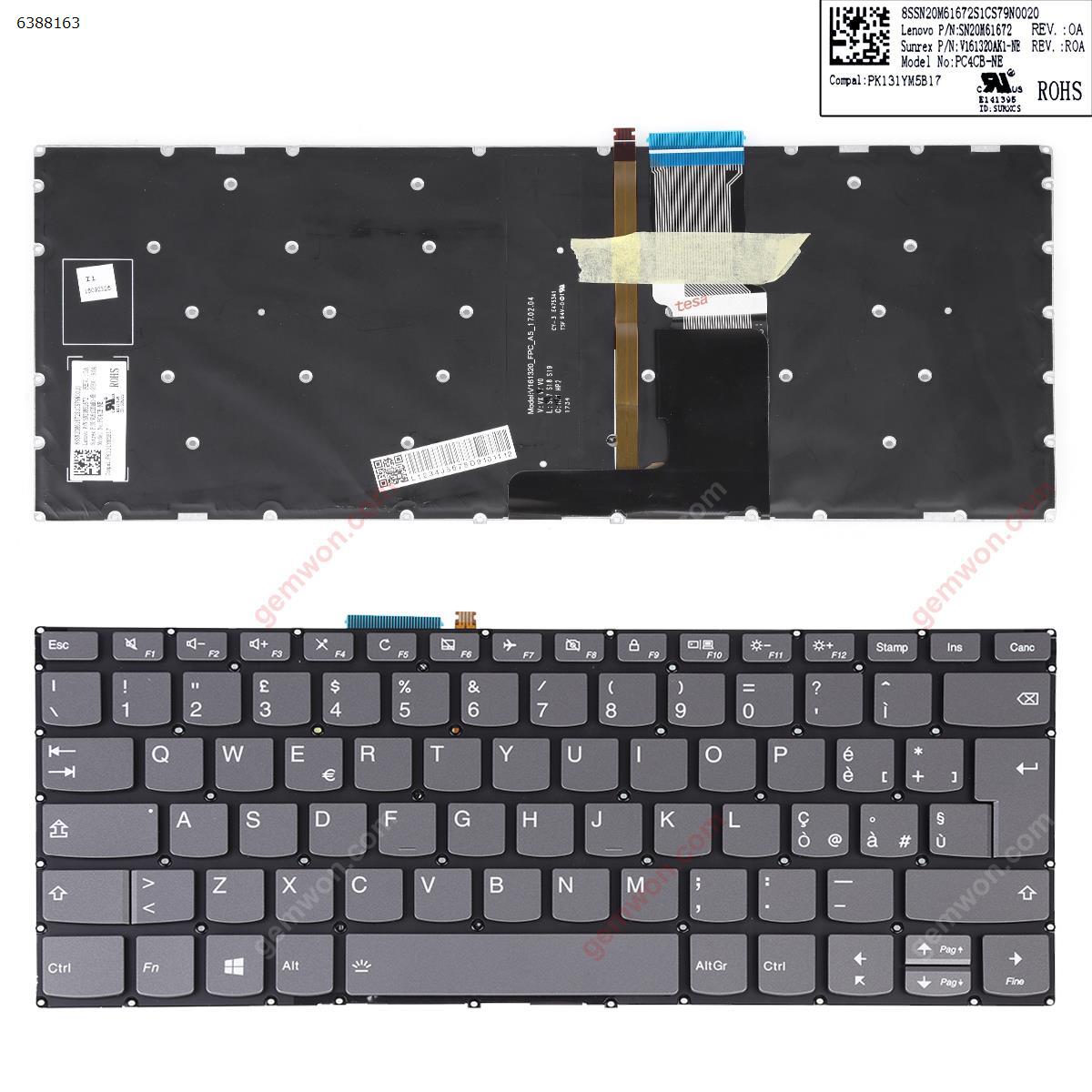 Picture of New Replacement Laptop Keyboard For Lenovo IdeaPad 330-14ikb GRAY (Backlit,Without FRAME,For Win8) IT Layout
