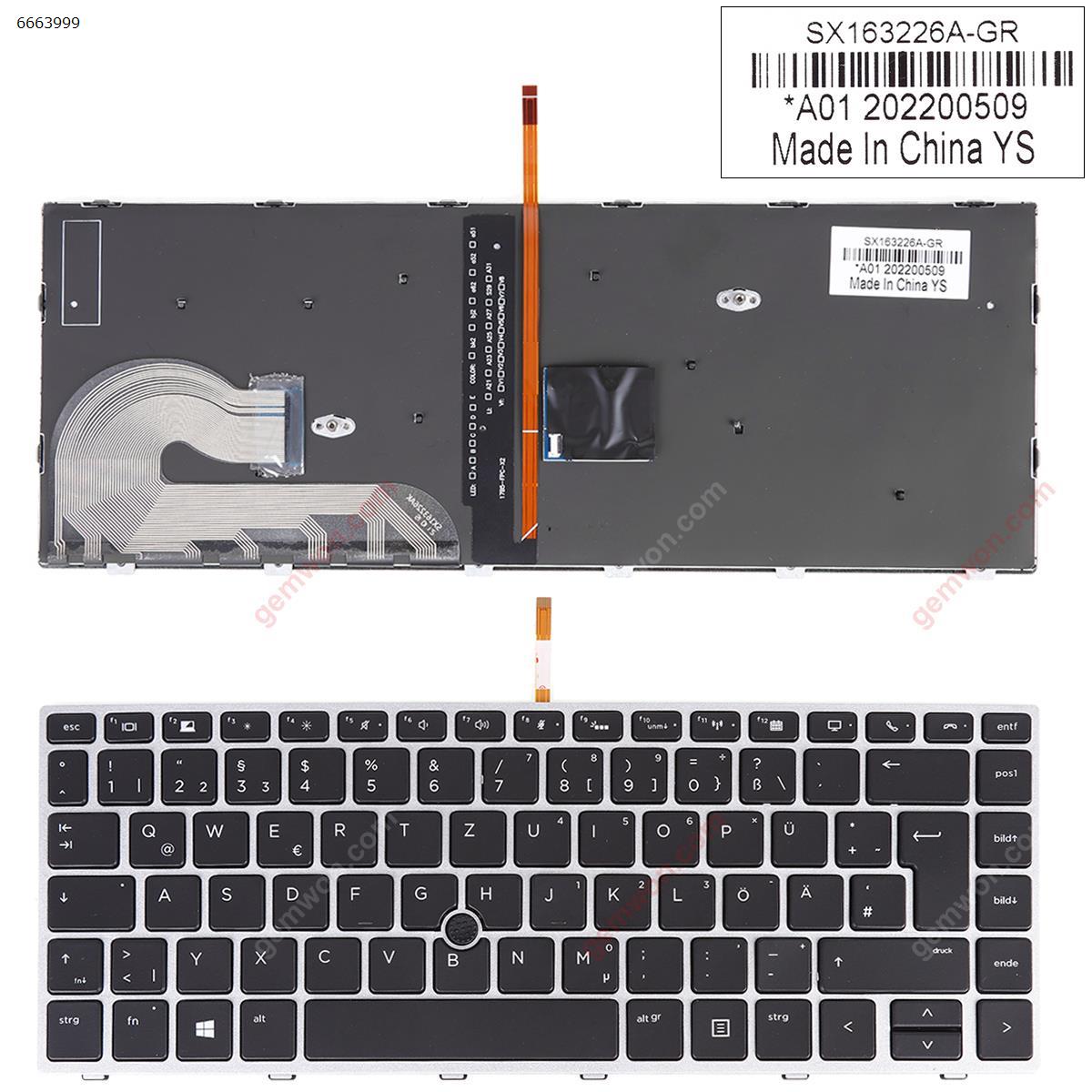 Picture of New Replacement Laptop Keyboard For HP EliteBook 840 G5 846 G5 840 G6 SILVER FRAME BLACK （Backlit ，With Point Stick,Win8）OEM GR Layout