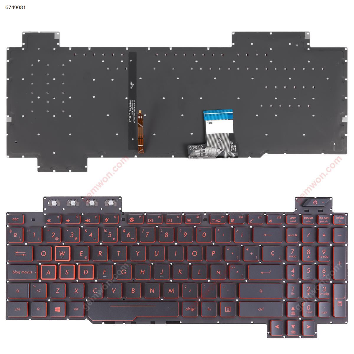 Picture of New Replacement Laptop Keyboard For ASUS FX505/FX504/FX705/FX80 BLACK (Red side,Backlit,WIN8,without FRAME) SP Layout