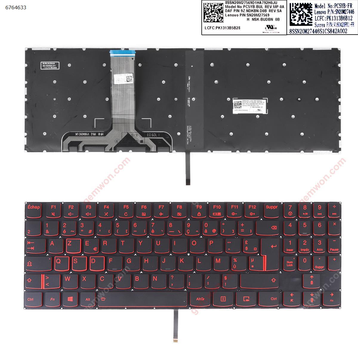 Picture of New Replacement Laptop Keyboard For Lenovo Legion Y520 Y520-15IKB R720 R720-15IKB BLACK(Red Backlit,Red Printing,Win8) FR Layout