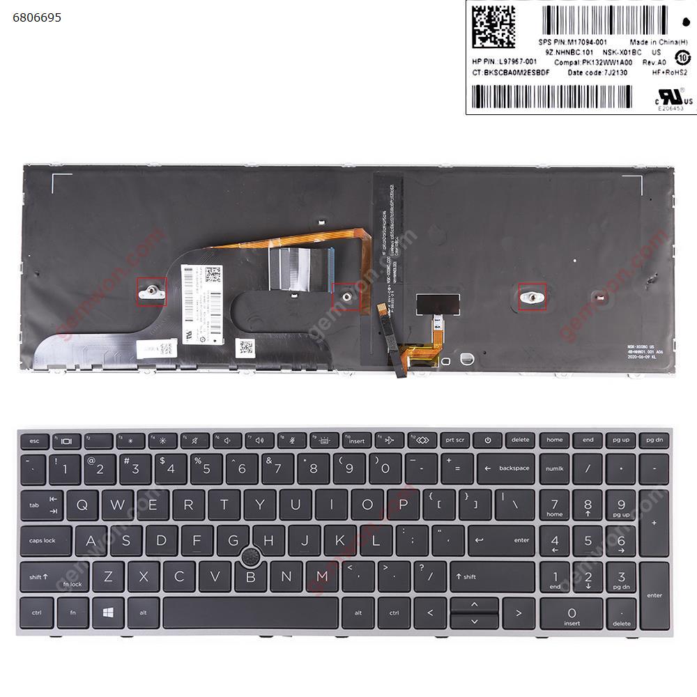 Picture of New Replacement Laptop Keyboard For HP ZBOOK fury 15 G7 SILVER FRAME BLACK （Backlit,with point WIN8） US Layout